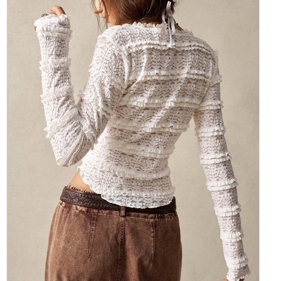 Boho Fitted Button Down Frill Ruffle Detail Long Sleeve top - Picture 7 of 12